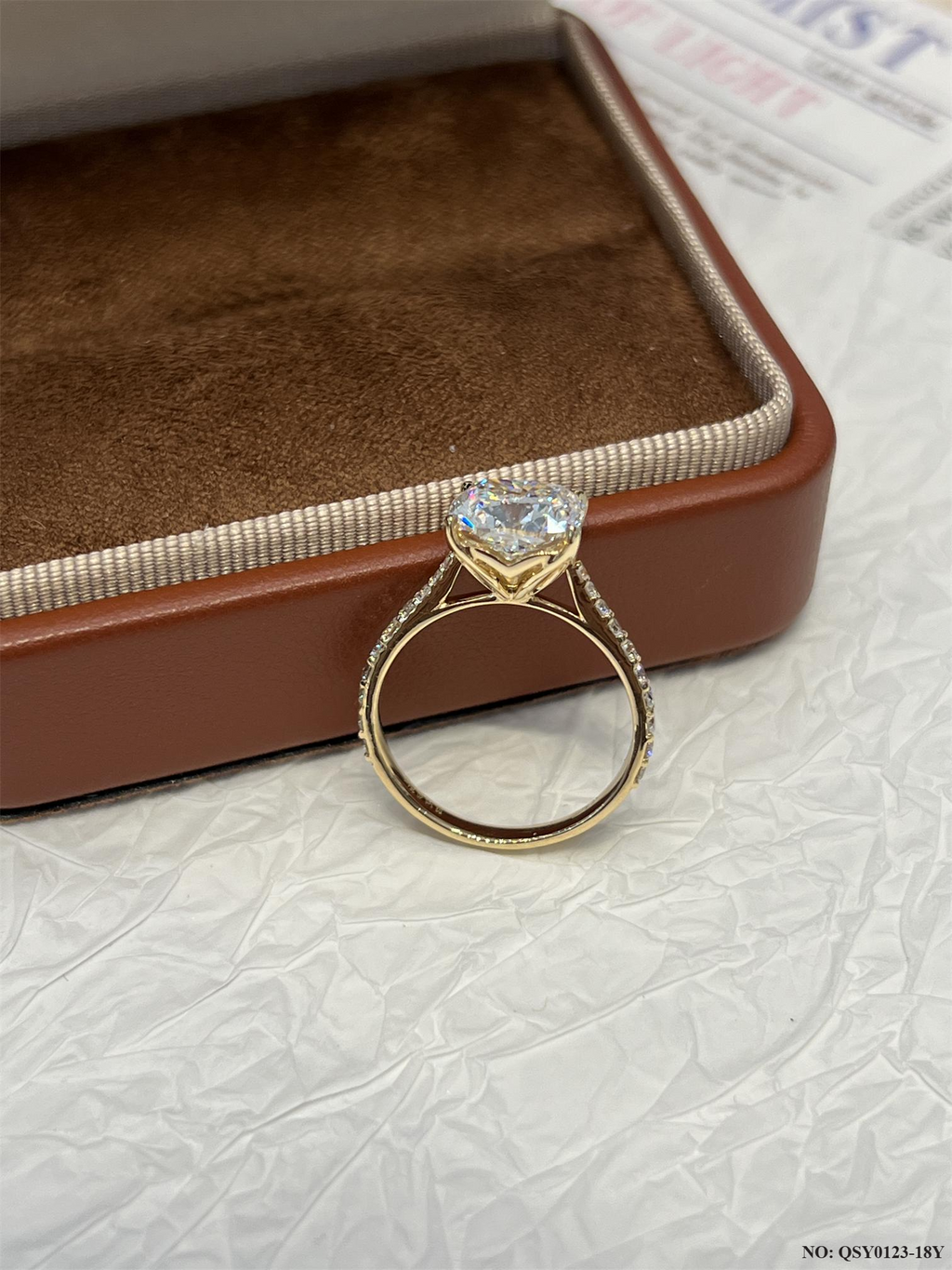 18K Gold 3ct Cushion Cut Lab Grown Diamond Ring - Pavé Band & Side-Stone Gallery Eternal Design