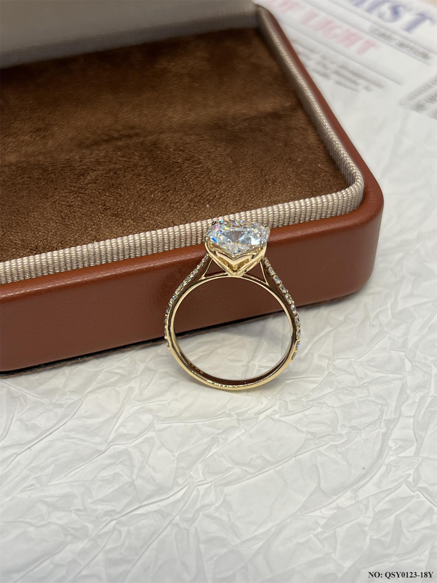 18K Gold 3ct Cushion Cut Lab Grown Diamond Ring - Pavé Band & Side-Stone Gallery Eternal Design