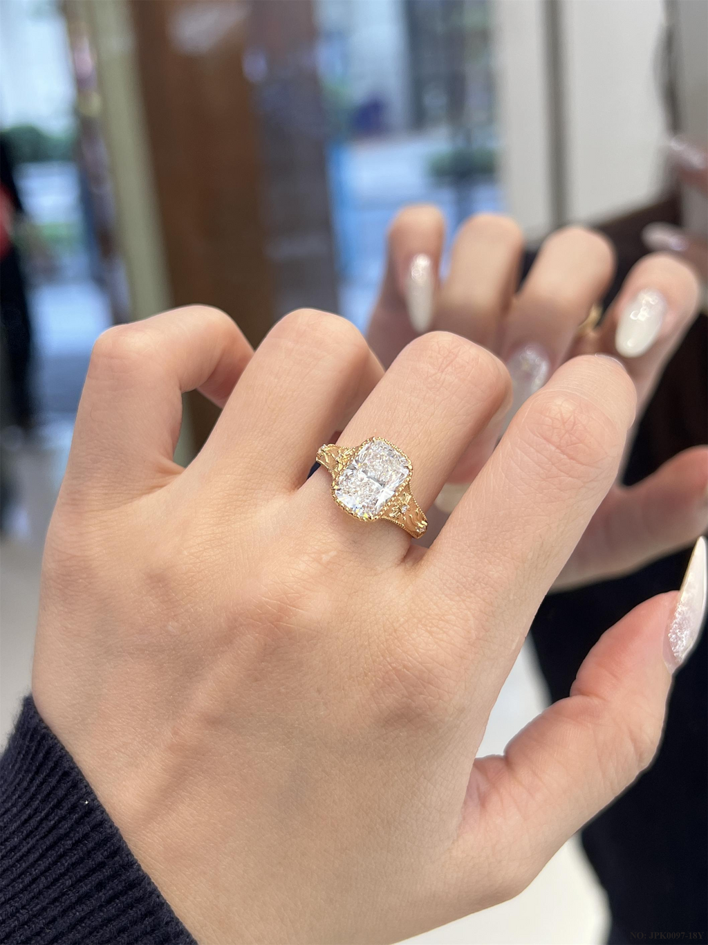 18K Gold 3-Carat Radiant-Cut Lab-Diamond Vintage Statement Ring with Milgrain Detailing-Engagement Rings
