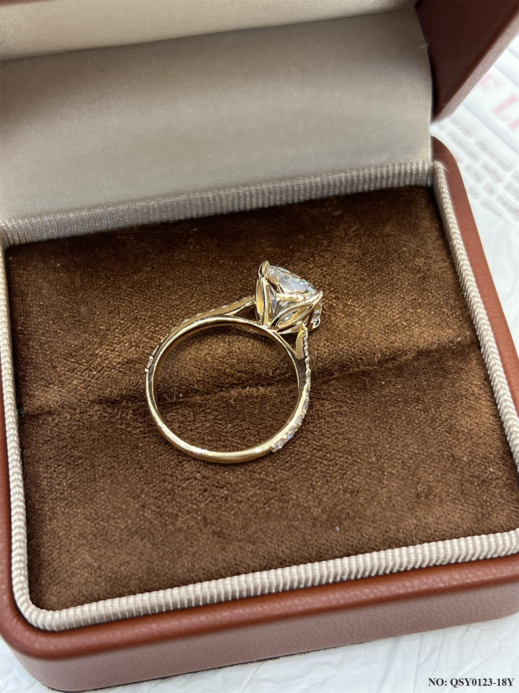 18K Gold 3ct Cushion Cut Lab Grown Diamond Ring - Pavé Band & Side-Stone Gallery Eternal Design