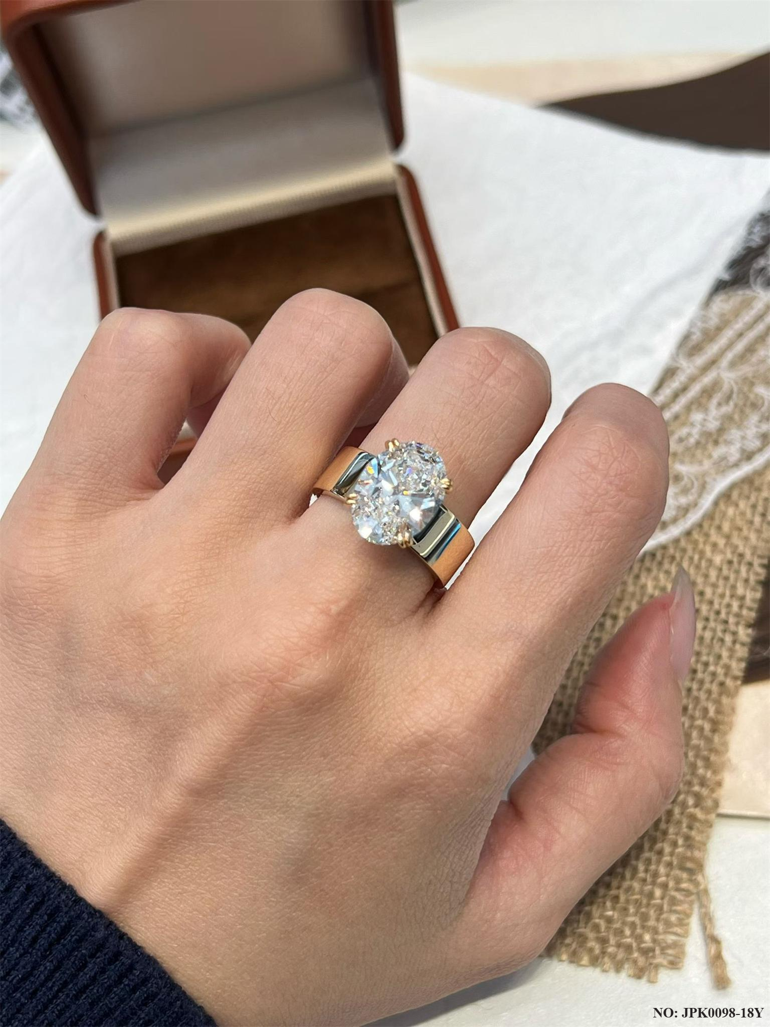 18K Gold 5ct Oval Cut Lab-Grown Diamond Ring - Luxury Wide Smooth Band Statement Ring