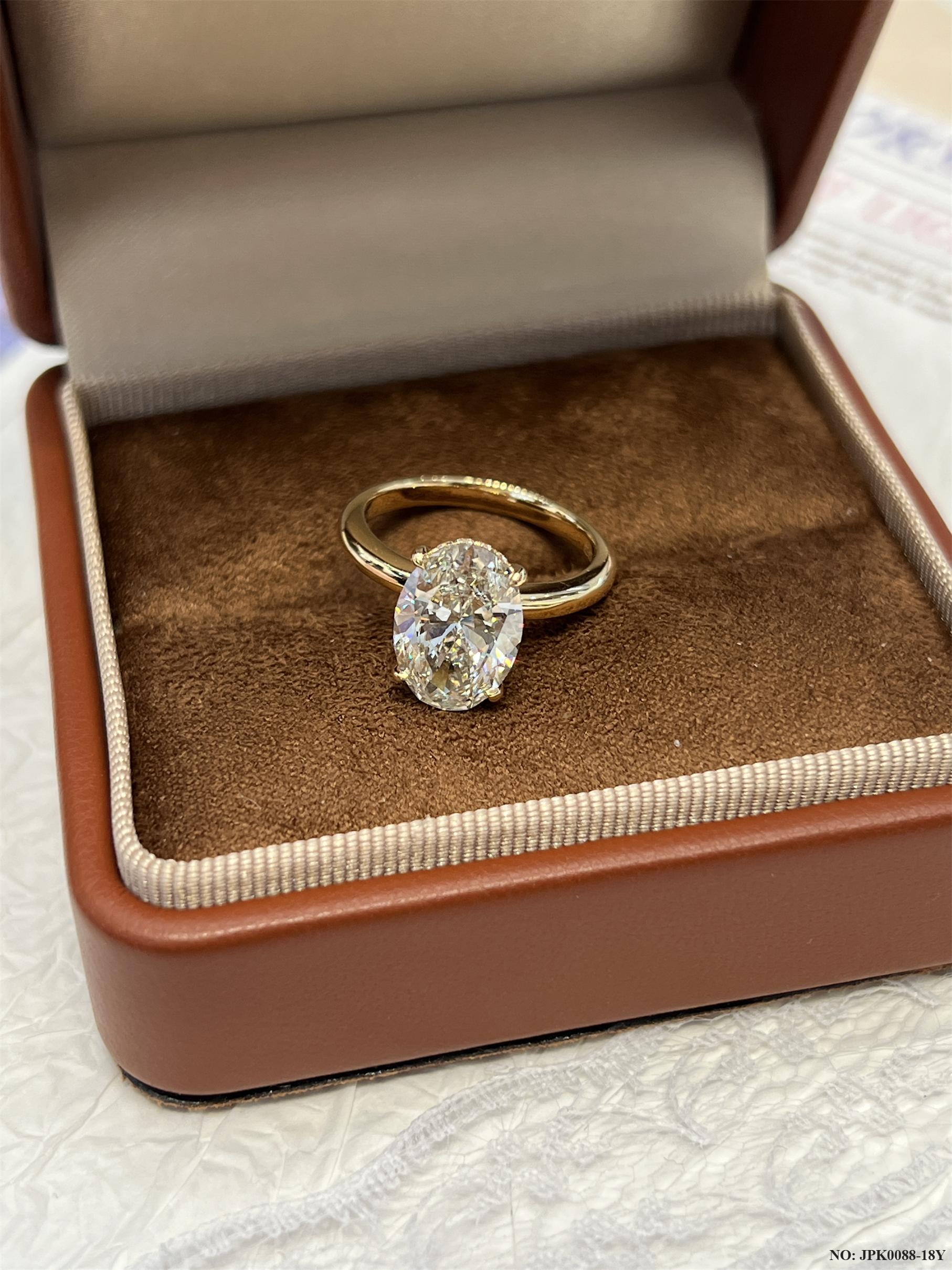 18K Gold 3 CaratsOval Cut Lab-Grown Diamond Ring - Minimalist Plain Band Solitaire