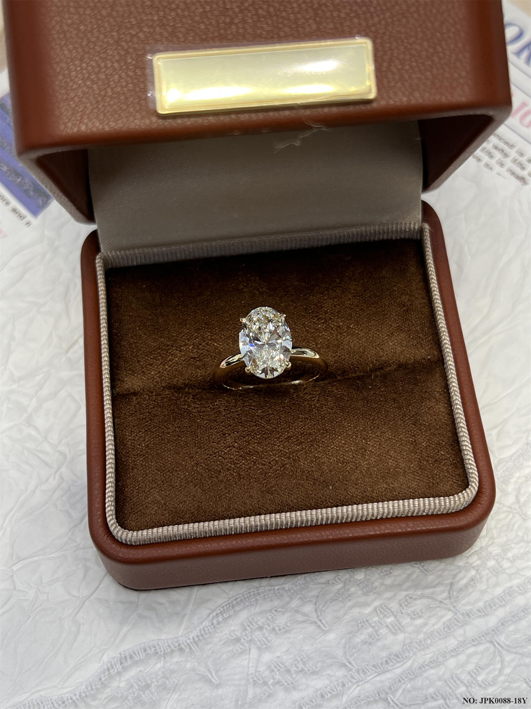 18K Gold 3 CaratsOval Cut Lab-Grown Diamond Ring - Minimalist Plain Band Solitaire