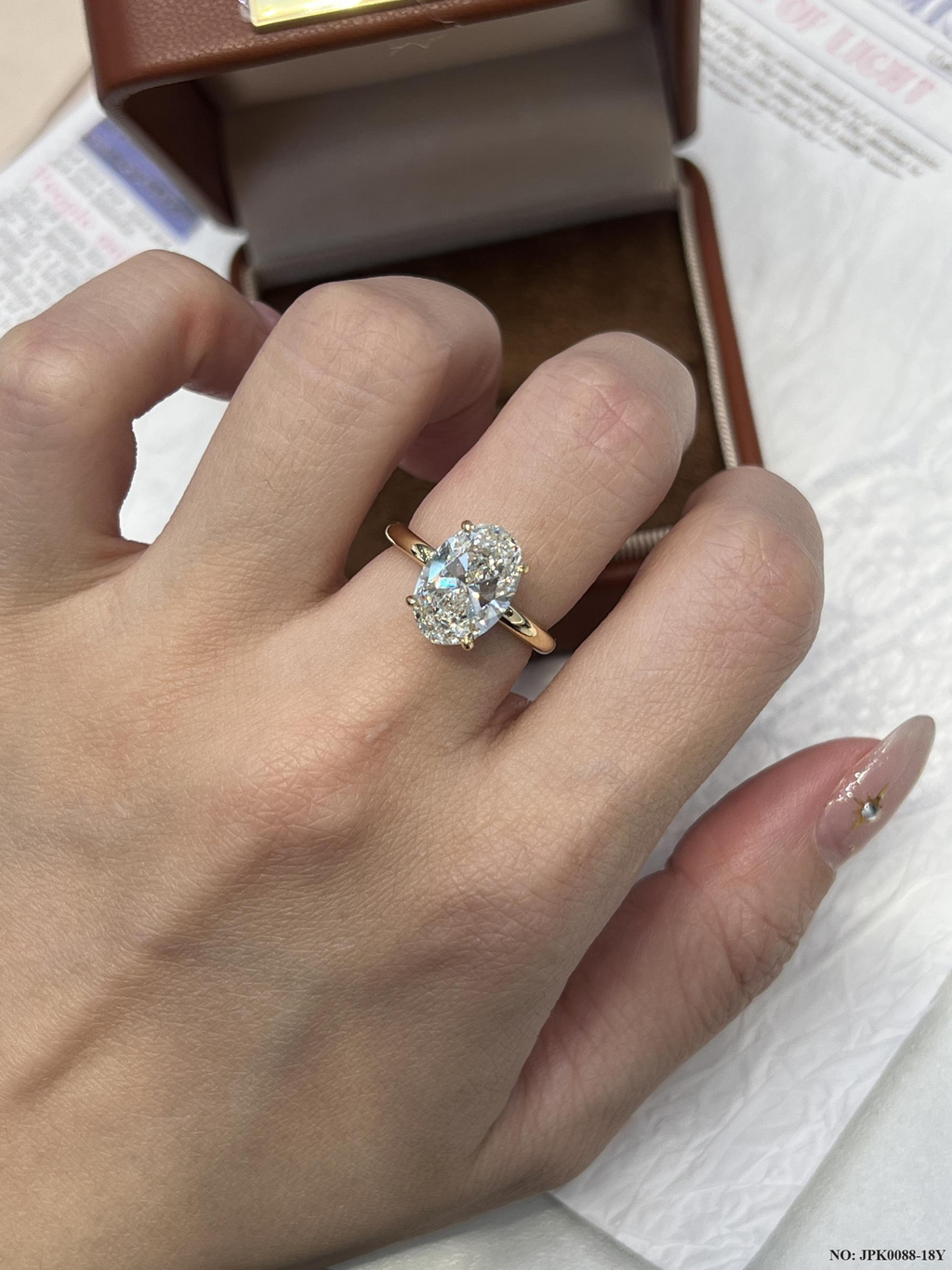 18K Gold 3 CaratsOval Cut Lab-Grown Diamond Ring - Minimalist Plain Band Solitaire