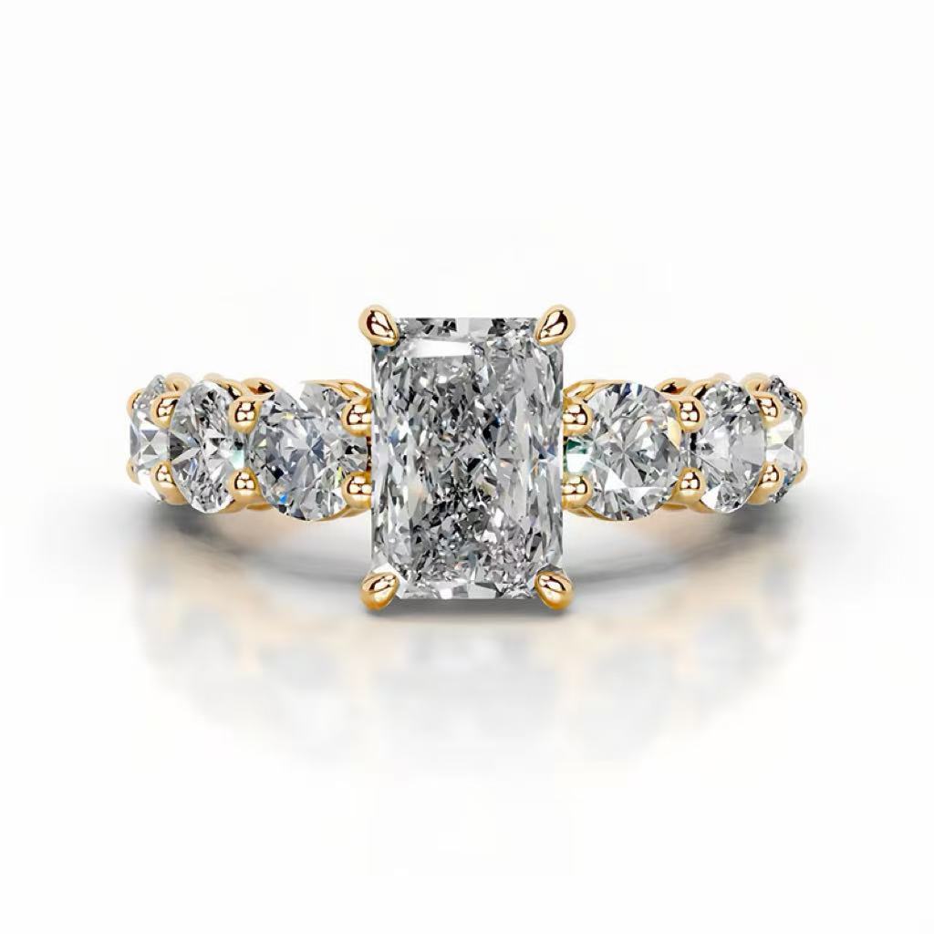 14K Gold 2 Carat Radiant Cut Lab-Grown Diamond Ring, D Color VS1 Clarity, IGI Certified. Light Luxury Elegant Design, Daily Versatile Ring for Engagement & Proposal