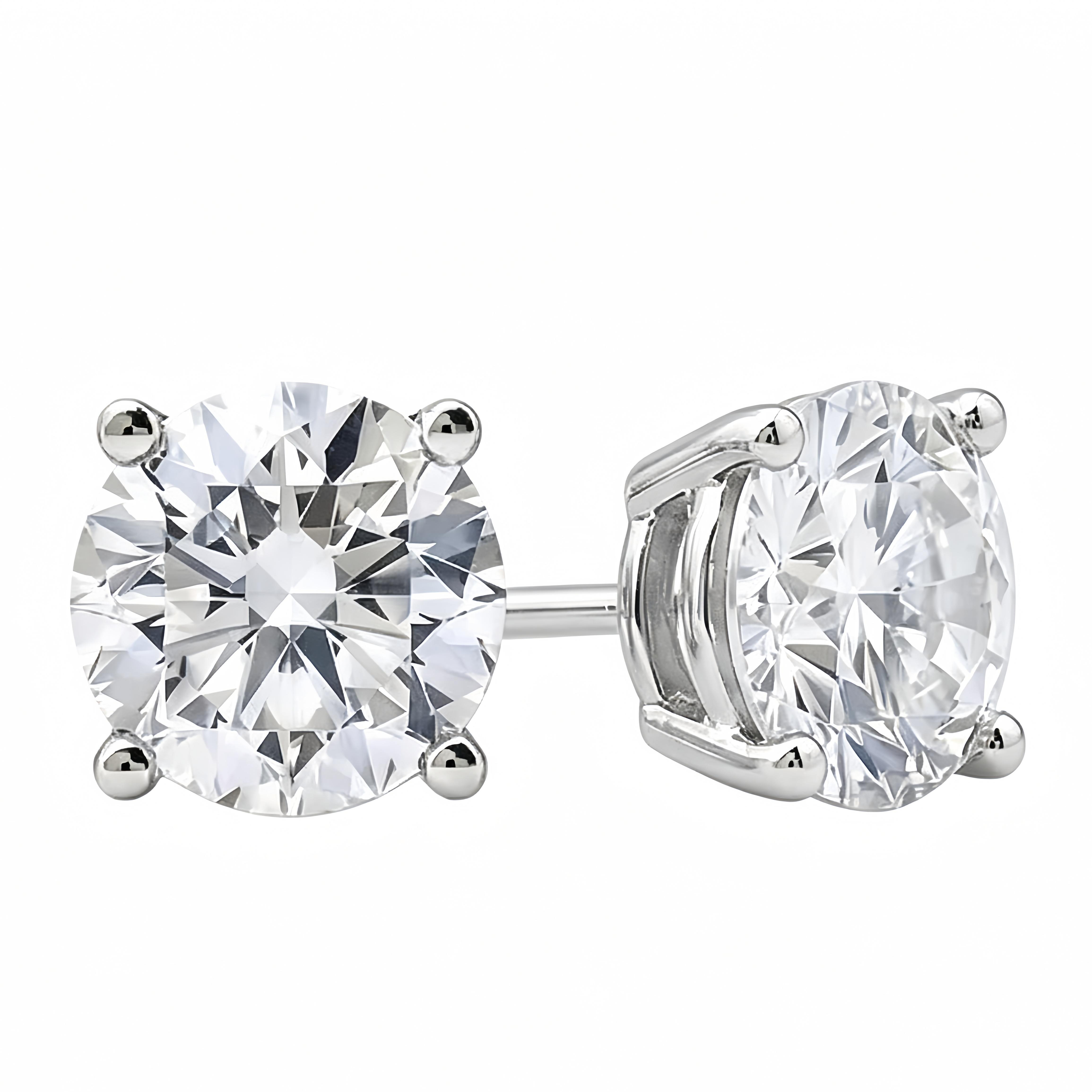9K 18K White Gold 1CTx2 D VS1 Round Lab-Grown Diamond Studs, 4-Prong