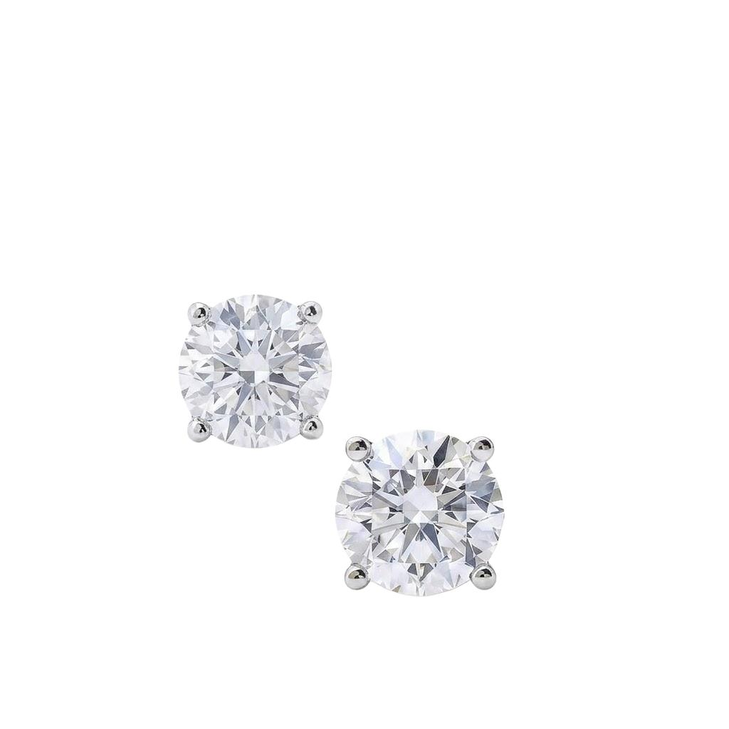 9K 18K White Gold 1CTx2 D VS1 Round Lab-Grown Diamond Studs, 4-Prong