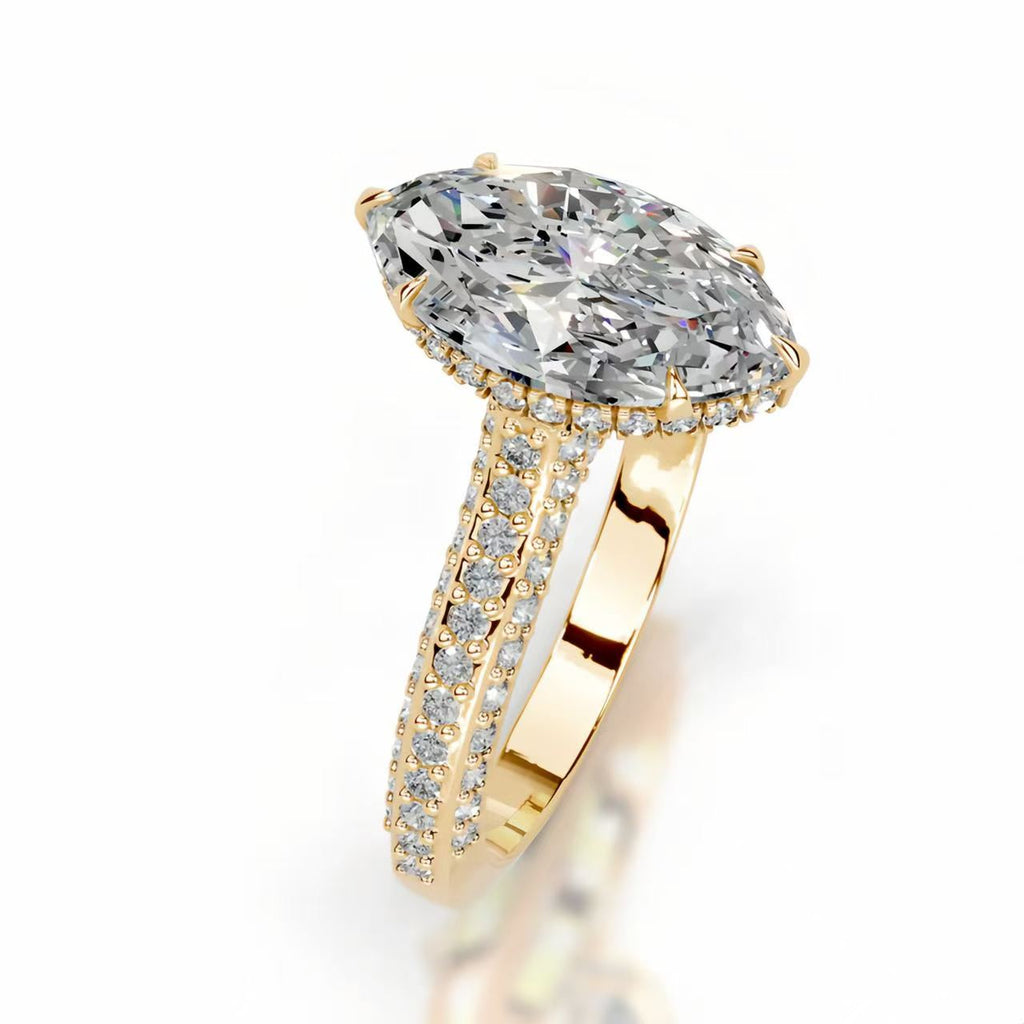 14K Gold 2 Carat Marquise Cut Lab-Grown Diamond Ring, D Color, VS1 Clarity, IGI Certified. Light luxury high-end style, versatile daily wear engagement & proposal diamond ring