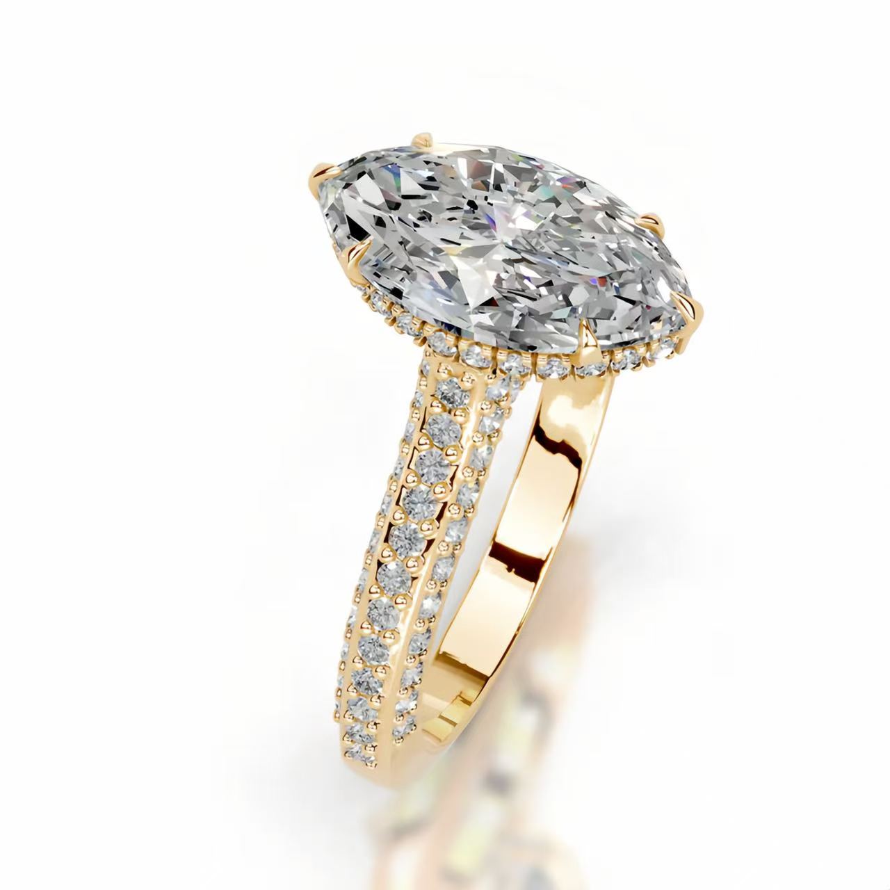 14K Gold 2 Carat Marquise Cut Lab-Grown Diamond Ring, D Color, VS1 Clarity, IGI Certified. Light luxury high-end style, versatile daily wear engagement & proposal diamond ring