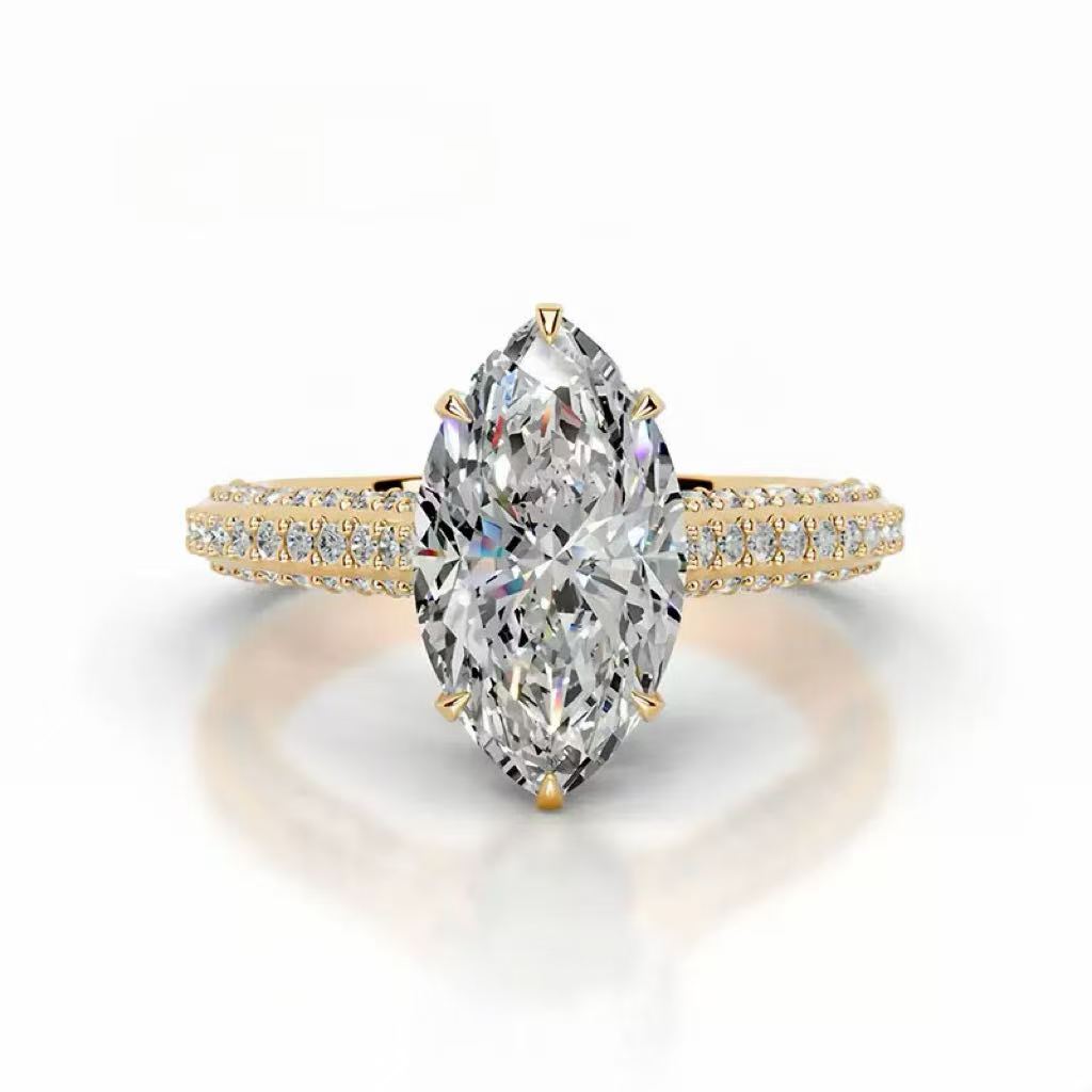 14K Gold 2 Carat Marquise Cut Lab-Grown Diamond Ring, D Color, VS1 Clarity, IGI Certified. Light luxury high-end style, versatile daily wear engagement & proposal diamond ring