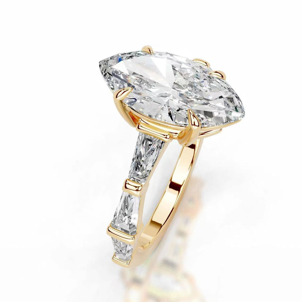 14K Gold 3 Carat Marquise Cut Lab-Grown Diamond Ring, D Color, VS1 Clarity, IGI Certified. Light luxury classy style, versatile daily wear engagement & proposal ring