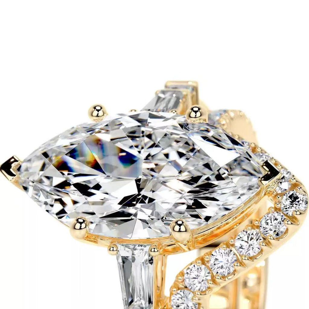 14K  Gold 5 Carat Marquise Cut Lab-Grown Diamond Ring, D Color, VS1 Clarity, IGI Certified. Stackable light luxury premium style, versatile daily wear engagement & proposal ring