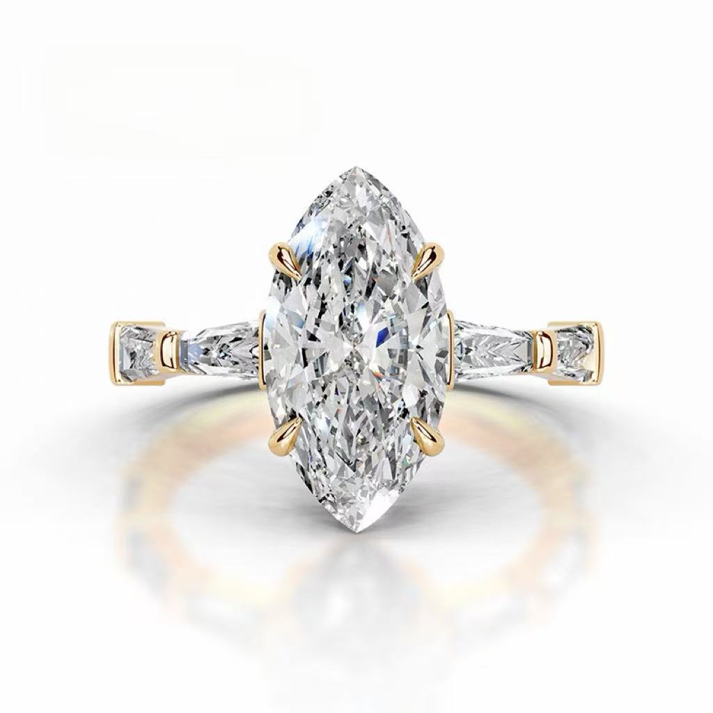 14K Gold 3 Carat Marquise Cut Lab-Grown Diamond Ring, D Color, VS1 Clarity, IGI Certified. Light luxury classy style, versatile daily wear engagement & proposal ring