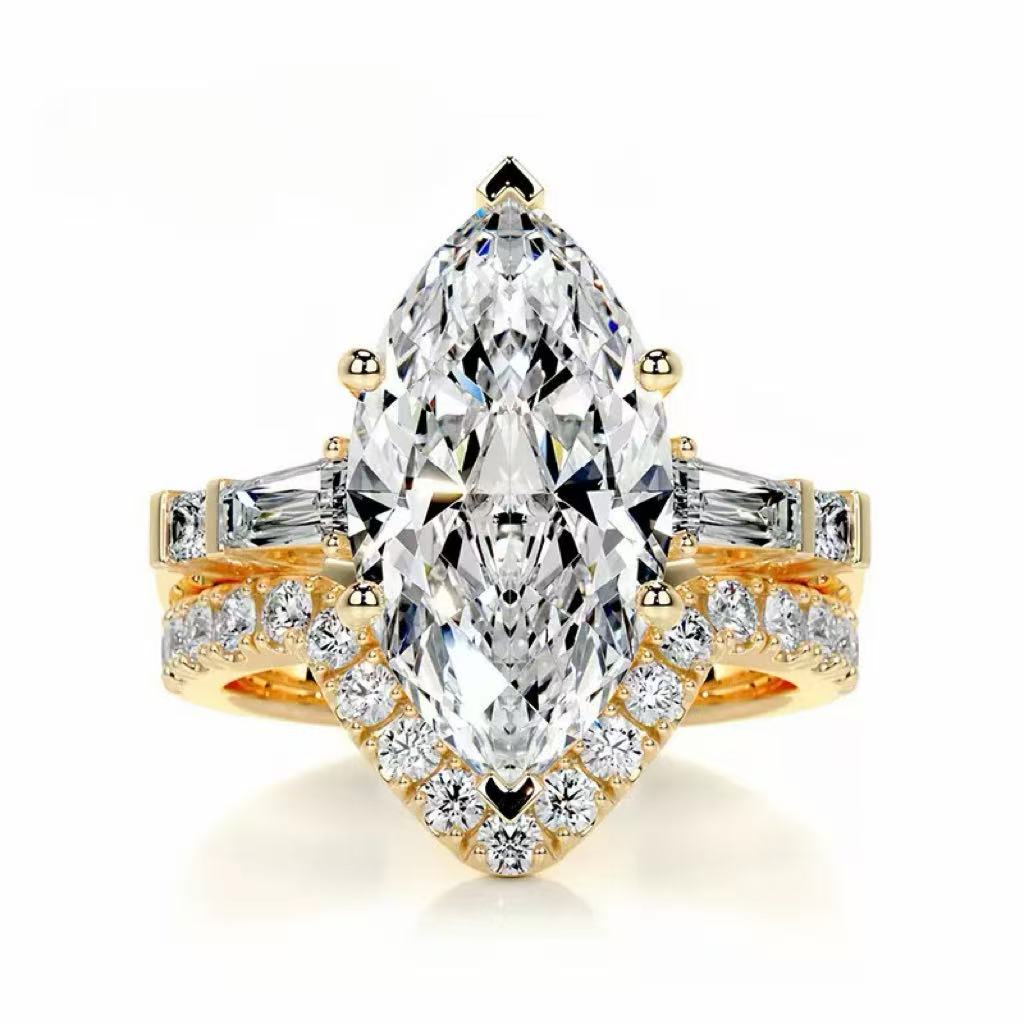 14K  Gold 5 Carat Marquise Cut Lab-Grown Diamond Ring, D Color, VS1 Clarity, IGI Certified. Stackable light luxury premium style, versatile daily wear engagement & proposal ring