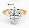 020 For EB J: 5ct lab-grown diamond marquise cutring with two pear-shaped lab-grown diamonds, 14kgold, size: 9.5 Gold
